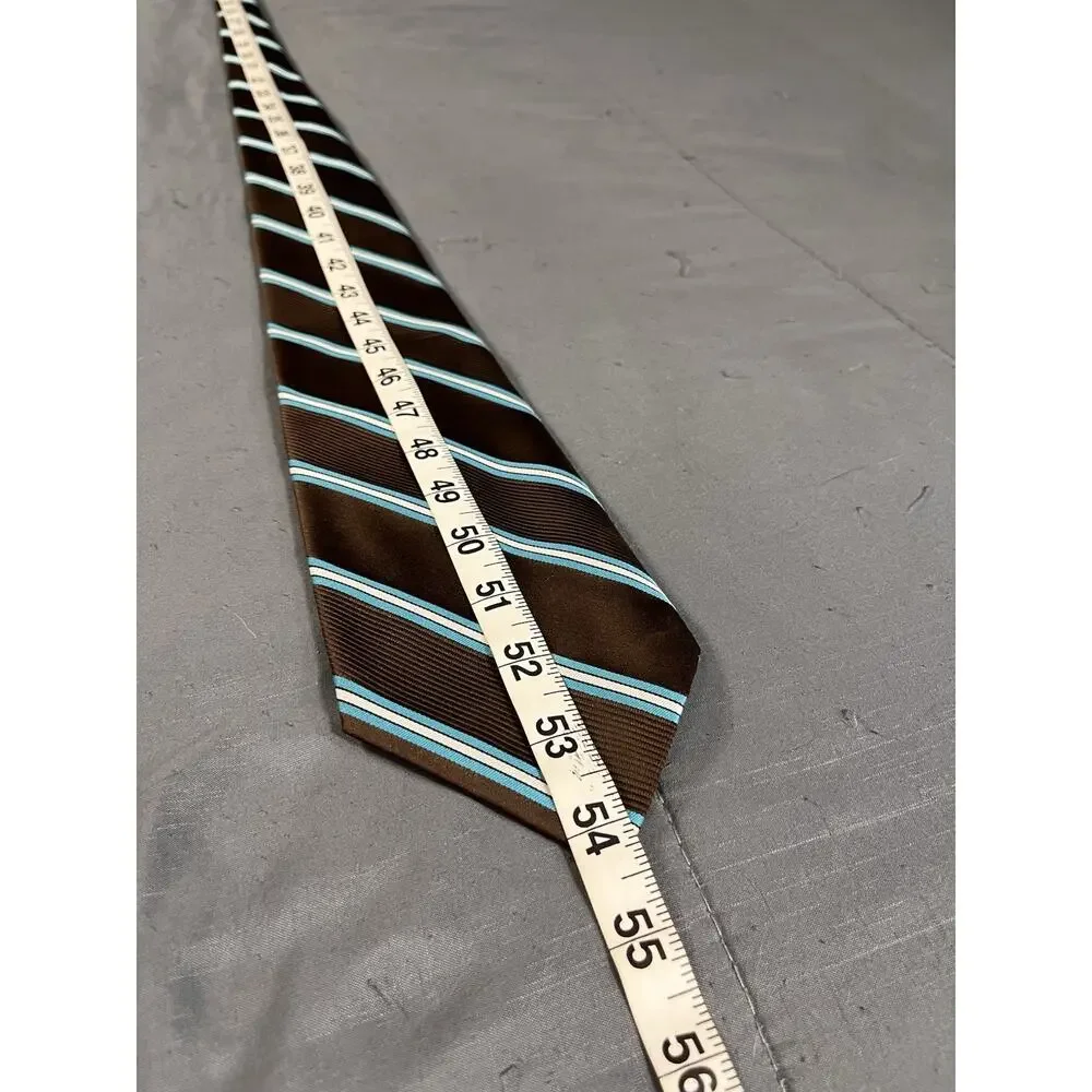 Vintage Christian Dior Tie Mens Brown Teal White Striped Polyester Regular Width